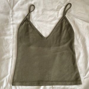Brandy Melville fitted V-neck spaghetti strap tank top - one size - khaki color